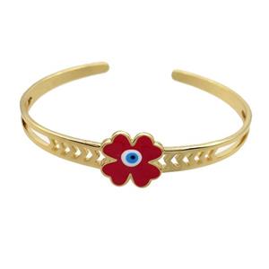Copper Bangle Clover Red Enamel Gold Plated, approx 16mm, 55-65mm dia