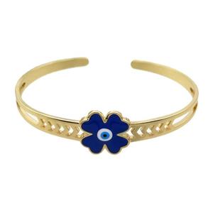 Copper Bangle Clover Blue Enamel Gold Plated, approx 16mm, 55-65mm dia