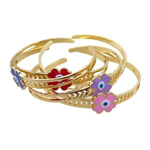 Copper Bangle Clover Enamel Gold Plated Mixed, approx 16mm, 55-65mm dia