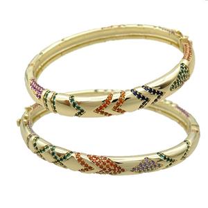 Copper Bangle Pave Zircon Multicolor Gold Plated, approx 7mm, 50-60mm dia