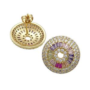 Copper Circle Stud Earring Pave Zircon Gold Plated, approx 18mm dia