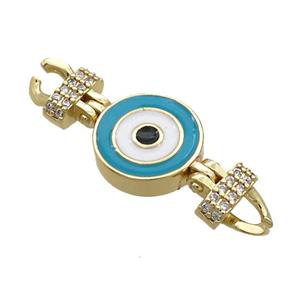 Copper Connectore Pave Zircon Teal Enamel Eye Gold Plated, approx 12-30mm