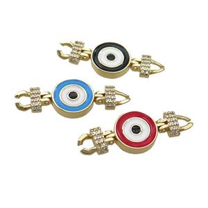 Copper Connectore Pave Zircon Enamel Eye Gold Plated Mixed, approx 12-30mm
