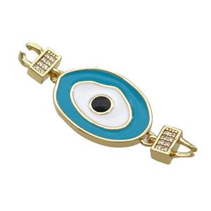 Copper Connectore Pave Zircon Teal Enamel Eye Gold Plated, approx 16-23mm, 45mm