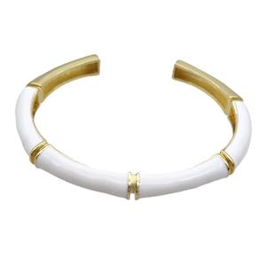 Copper Bangle White Enamel Gold Plated, approx 8.5mm, 55-65mm dia
