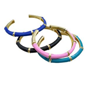 Copper Bangle Enamel Gold Plated Mixed, approx 8.5mm, 55-65mm dia