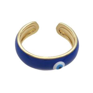 Copper Ring Royalblue Enamel Eye Gold Plated, approx 6.5mm, 18mm dia