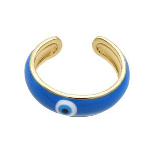 Copper Ring SkyBlue Enamel Eye Gold Plated, approx 6.5mm, 18mm dia