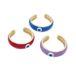 Copper Ring Enamel Eye Gold Plated Mixed, approx 6.5mm, 18mm dia