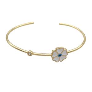 Copper Bangle White Enamel Flower Gold Plated, approx 14mm, 55-65mm