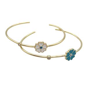 Copper Bangle Enamel Flower Gold Plated Mixed, approx 14mm, 55-65mm