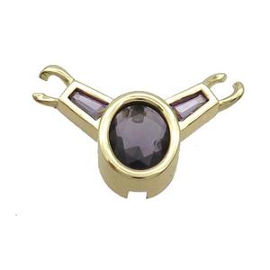 Copper Pendant Pave Purple Crystal Glass Gold Plated, approx 18-25mm