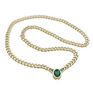 Copper Necklace Pave Green Crystal Glass Gold Plated, approx 18-25mm, 44cm length