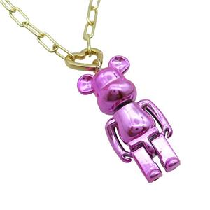 Copper Necklace With Hotpink Lacquered Bear Gold Plated, approx 40-65mm, 50cm length