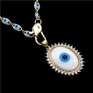 Copper Necklace Eye Pave Zircon Enamel Gold Plated, approx 22-28mm, 50cm length