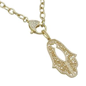 Copper Necklace Hand Pave Zircon Gold Plated, approx 26-43mm, 7-10mm, 50cm length