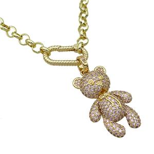 Copper Necklace Bear Pave Zircon Gold Plated, approx 23-35mm, 6mm, 50-55cm length