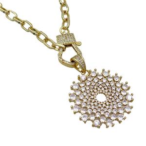 Copper Necklace Sunflower Pave Zircon Gold Plated, approx 33mm, 5.5-8mm, 50cm length
