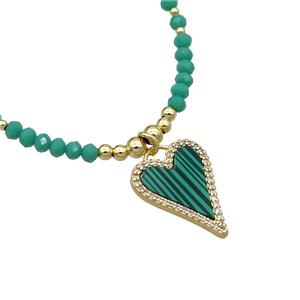 Green Crystal Glass Necklace Malachite Heart Gold Plated, approx 16-20mm, 3.5mm, 38-43cm length
