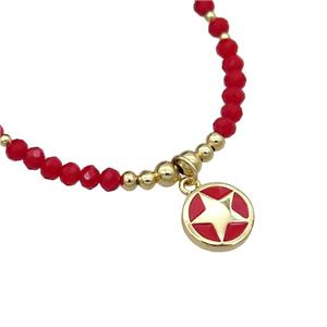 Red Crystal Glass Necklace Red Enamel Star Gold Plated, approx 11mm, 3.5mm, 38-43cm length