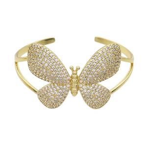 Copper Butterfly Bangle Pave Zircon Gold Plated, approx 32-45mm, 50-60mm dia