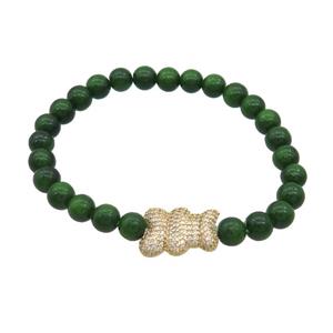 Green Resin Bracelet Bear Pave Zircon Stretchy, approx 13-17mm, 6mm
