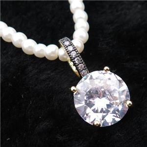 White Pearlized Plastic Necklace Pave Clear Crystal Glass Circle, approx 13mm, 4mm, 45-50cm length