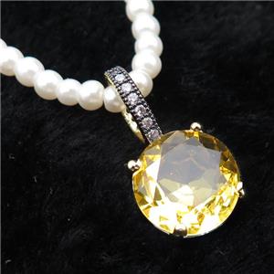 White Pearlized Plastic Necklace Pave Golden Crystal Glass Circle, approx 13mm, 4mm, 45-50cm length