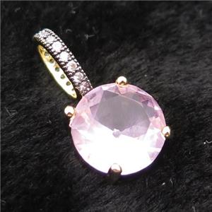 Copper Pendant Pave Pink Crystal Glass Circle Gold Plated, approx 13mm