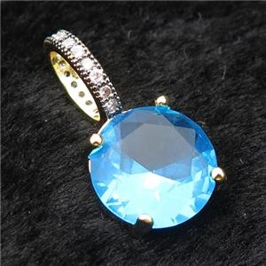 Copper Pendant Pave Blue Crystal Glass Circle Gold Plated, approx 13mm