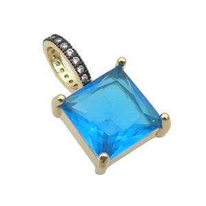 Copper Pendant Pave Blue Crystal Glass Square Gold Plated, approx 13mm