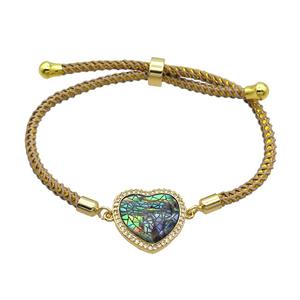 Khaki Nylon Bracelets Copper Heart Adjustable Gold Plated, approx 10-18mm, 3mm