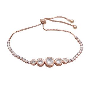 Copper Bracelets Pave Zircon Adjustable Rose Gold, approx 5-35mm, 2.5mm, 24cm length