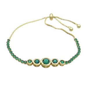 Copper Bracelets Pave Green Zircon Adjustable Gold Plated, approx 5-35mm, 2.5mm, 24cm length
