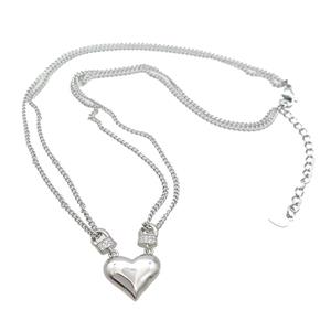 Copper Necklaces Pave Zircon Heart Platinum Plated, approx 16mm, 1.8mm, 36-42cm length