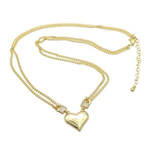 Copper Necklaces Pave Zircon Heart Gold Plated, approx 16mm, 1.8mm, 36-42cm length