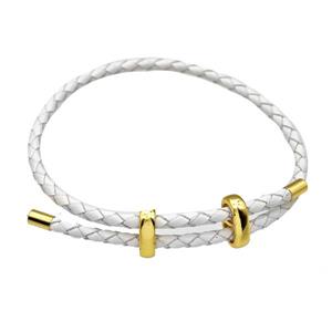 White PU Leather Bracelet Adjustable, approx 3mm thickness