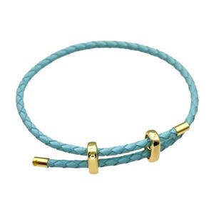 TurqBlue PU Leather Bracelet Adjustable, approx 3mm thickness