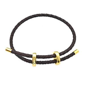 Darkcoffee PU Leather Bracelet Adjustable, approx 3mm thickness