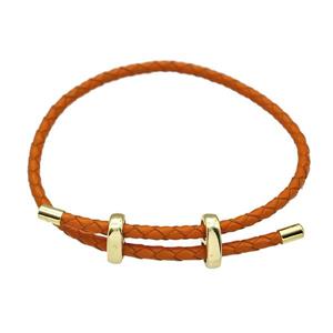 Orange PU Leather Bracelet Adjustable, approx 3mm thickness