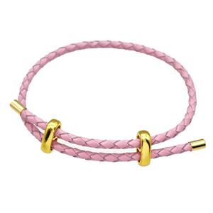 Pink PU Leather Bracelet Adjustable, approx 3mm thickness