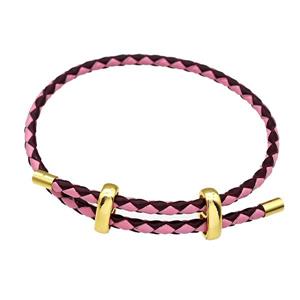 Pink Lilac PU Leather Bracelet Adjustable, approx 3mm thickness