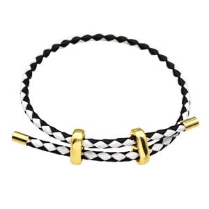White Black PU Leather Bracelet Adjustable, approx 3mm thickness
