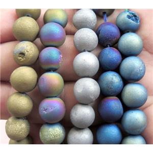 round druzy agate beads, electroplated, mix color, approx 8mm dia