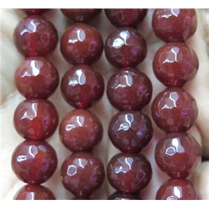 Agate beads, faceted round, red, approx 10mm dia