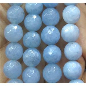 Agate beads, faceted round, blue, approx 10mm dia