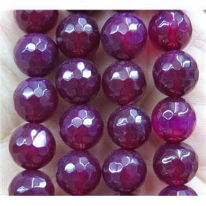 Agate beads, faceted round, deep hotpink, approx 10mm dia