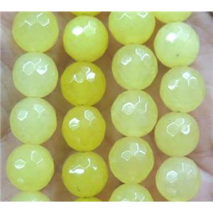 Agate beads, faceted round, yellow, approx 12mm dia
