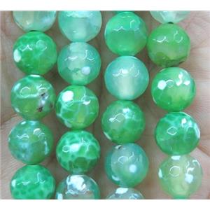 green fired Agate beads, faceted round, approx 12mm dia