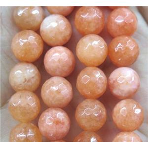 Agate beads, faceted round, orange, approx 10mm dia